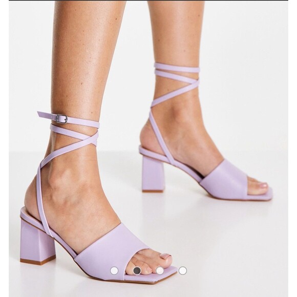 Asos Raid Naya Tie Ankle Mid Heeled Sandals In Lilac  US 7 - Picture 2 of 11